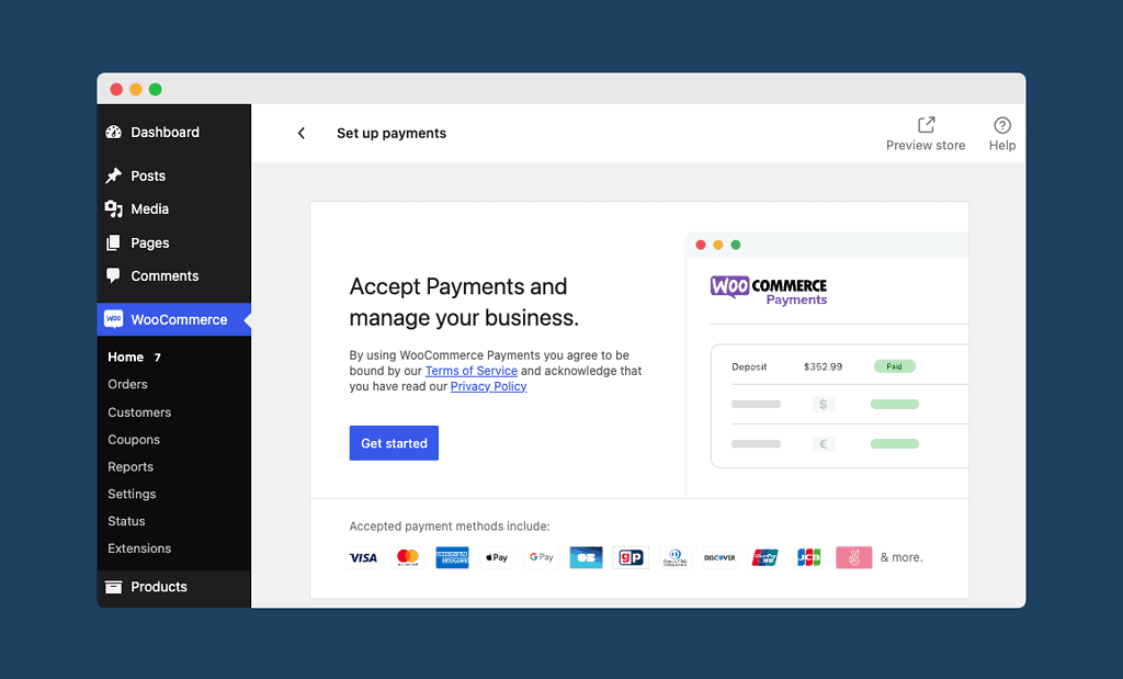 screenshot of the WooCommerce setup wizard