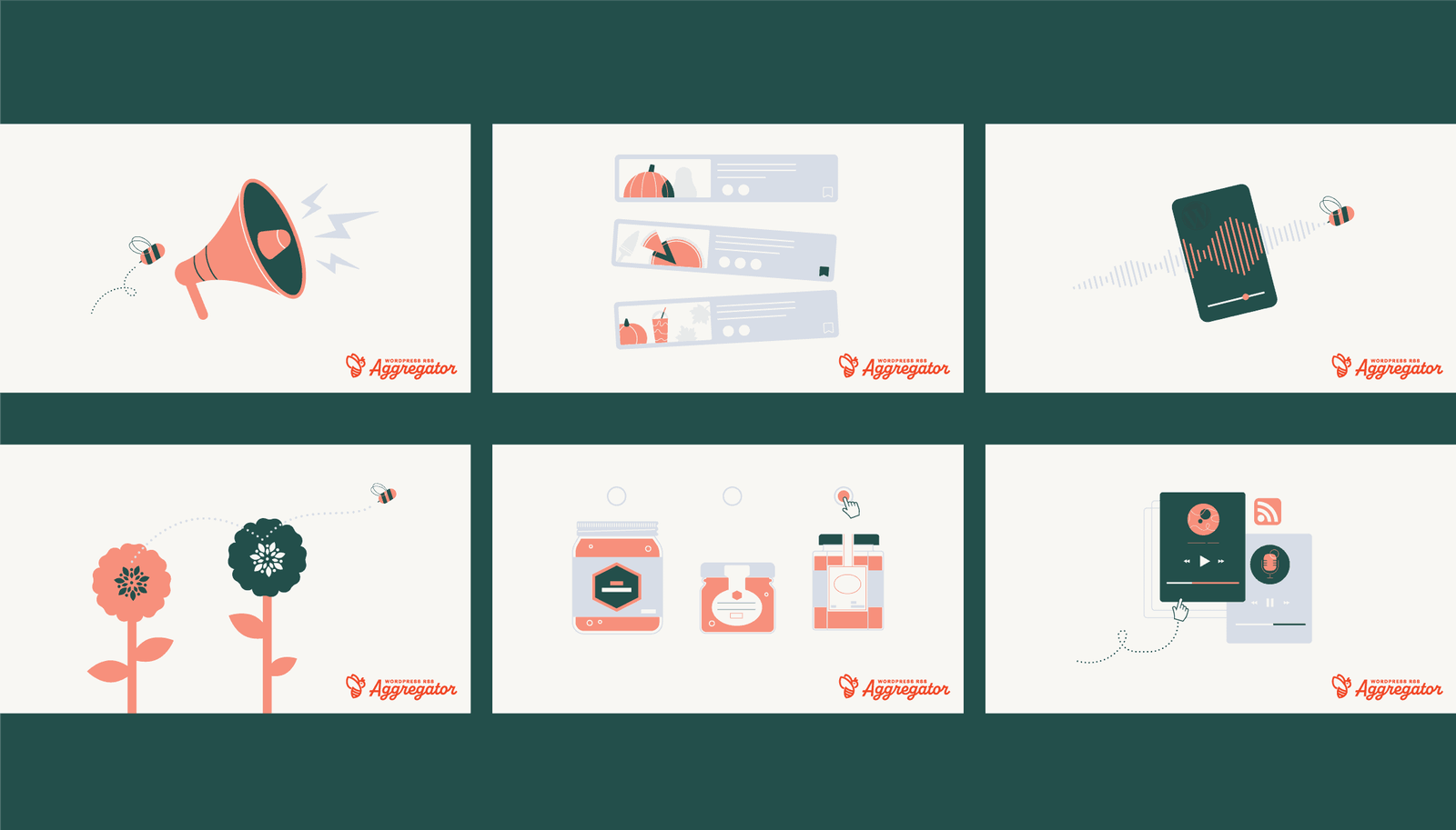 Examples of featured graphics designed for WPRSSA